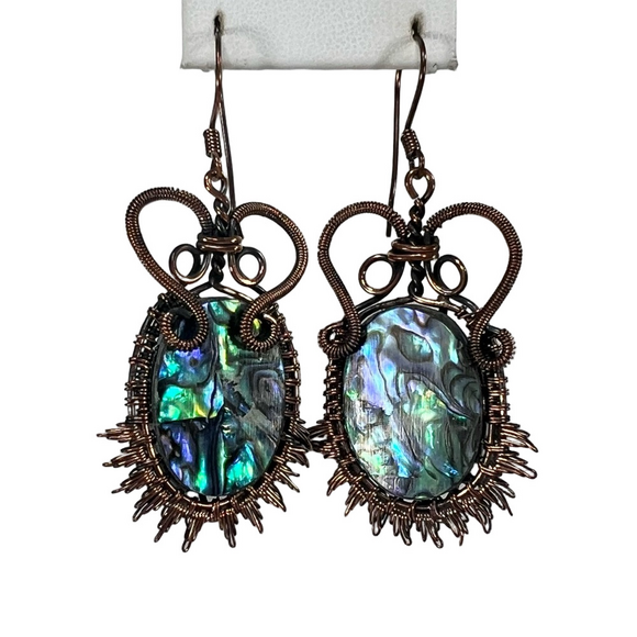 Handmade Jewelry - Copper Abalone ShellVintage Style Gemstone Earrings
